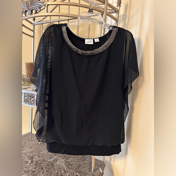 Black blouse large with gold beads - Picture 1 of 3